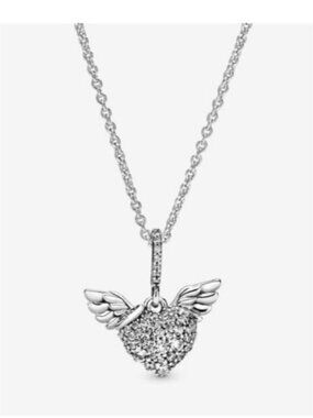 Pavé Heart and Angel Wings Necklace